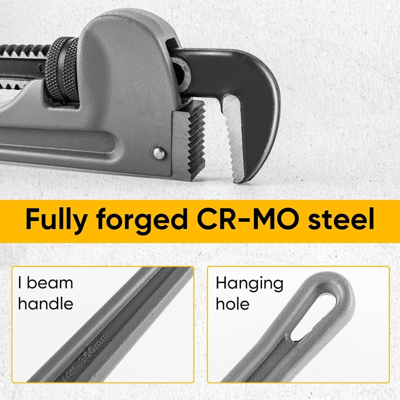 Deli 3-Piece Heavy Duty Aluminum Pipe Wrench Set, 10" 14" 18" Adjustable Pipe Wrench Set with Tool Bag, Professional Plumbing wrench Set, for Pipe, Home, Vehicle repair - Image 3